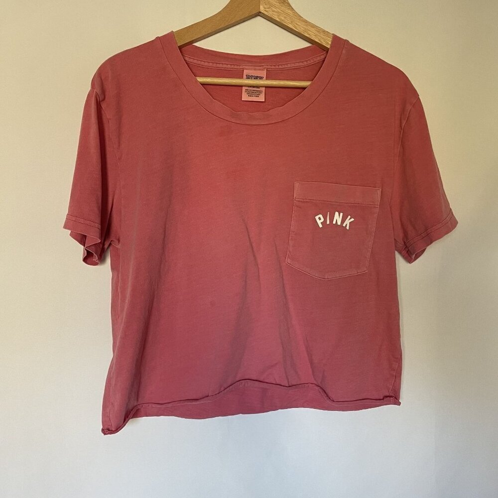 PINK Victoria's Secret cropped pink shirt casual top women's size large pocket